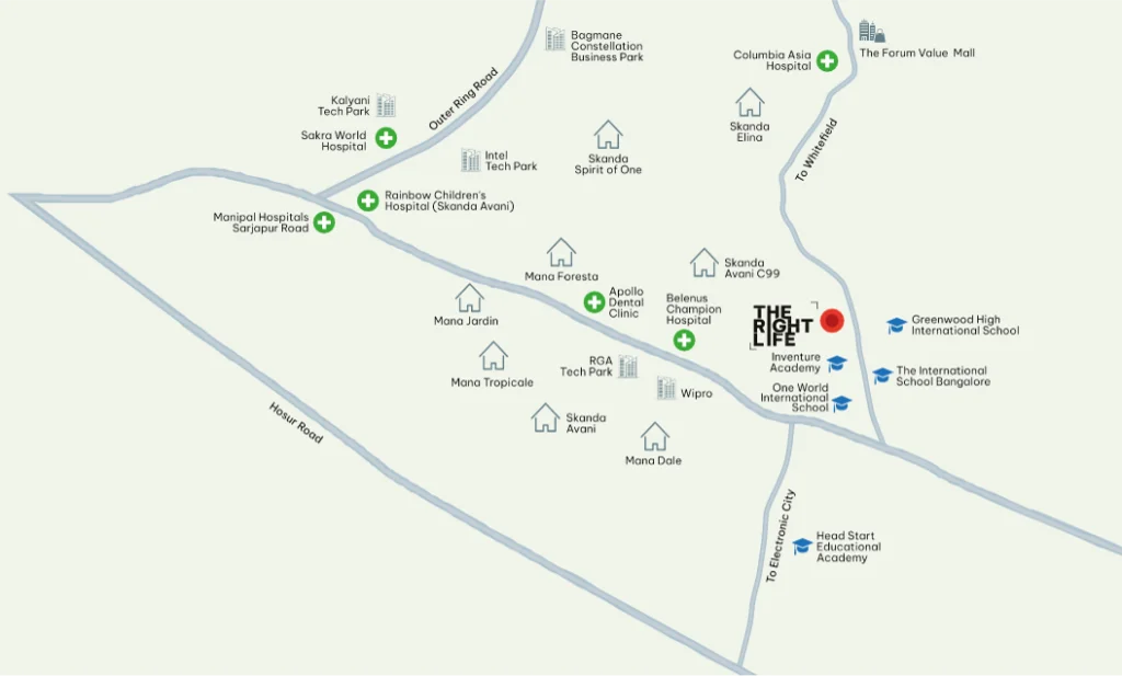 The Right Life Proximity Map - Sarjapur-Whitefield Road